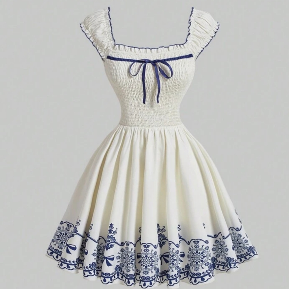 Navy blue and white summer dress